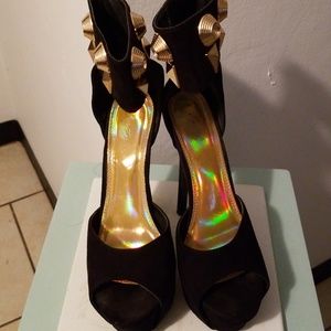 Black jeweled heels